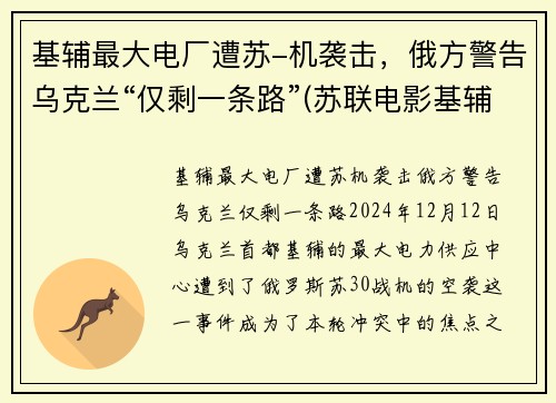 基辅最大电厂遭苏-机袭击，俄方警告乌克兰“仅剩一条路”(苏联电影基辅战役)