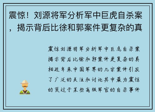 震惊！刘源将军分析军中巨虎自杀案，揭示背后比徐和郭案件更复杂的真相
